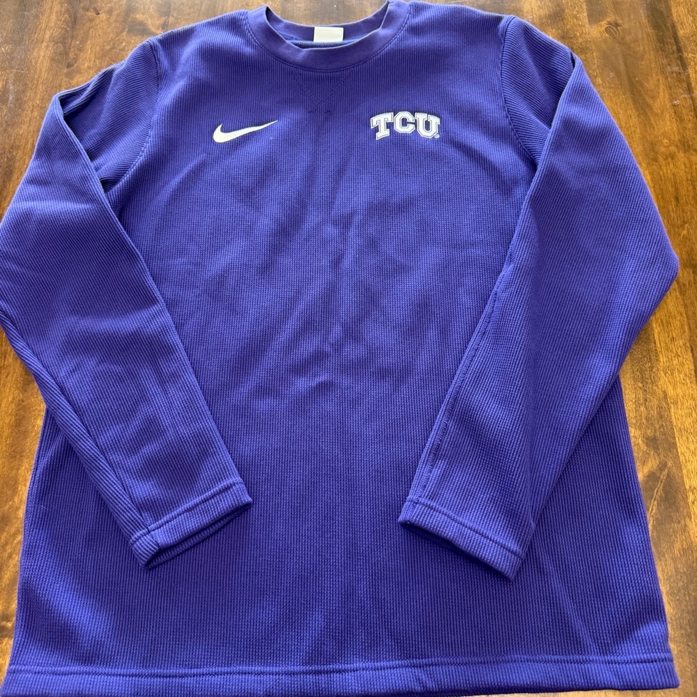 Men’s Fleece Lined Thermal Long Sleeve TCU Horned Frogs Shirt Medium Purple Nike